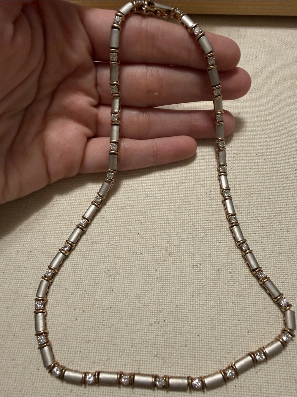 Sterling Silver Two-Toned Cylinder Link Necklace 16.5’
